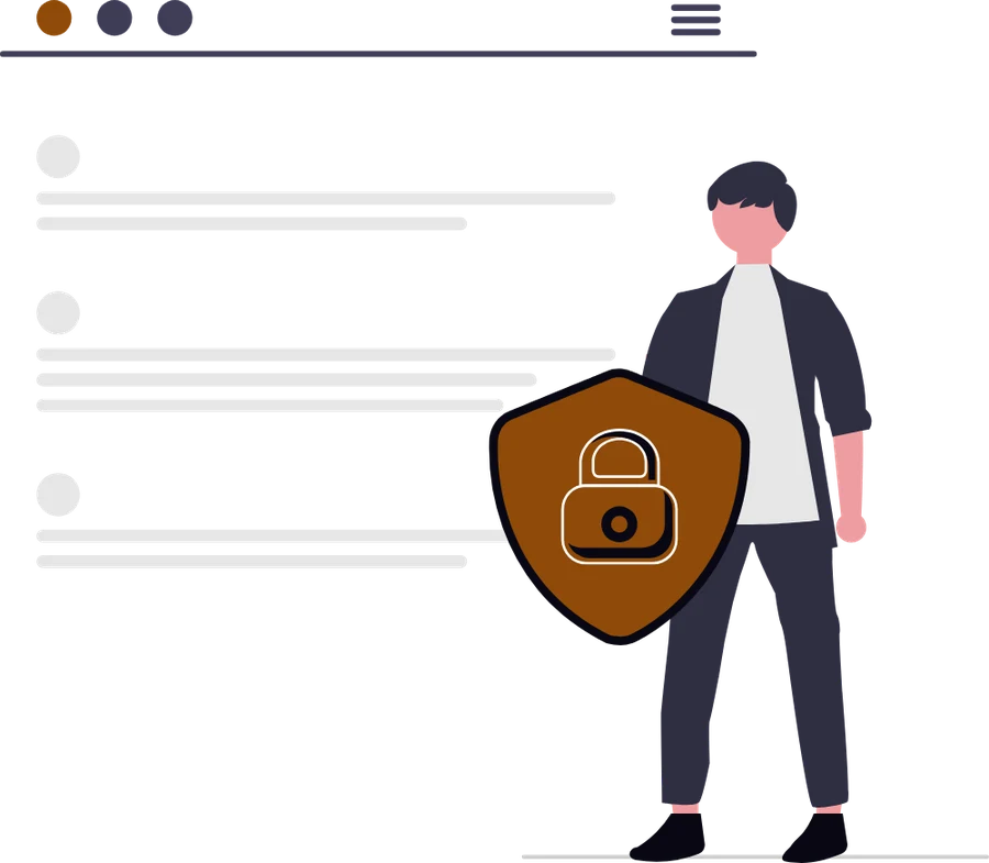 Illustration : une personne tenant un bouclier marqué d'un cadenas