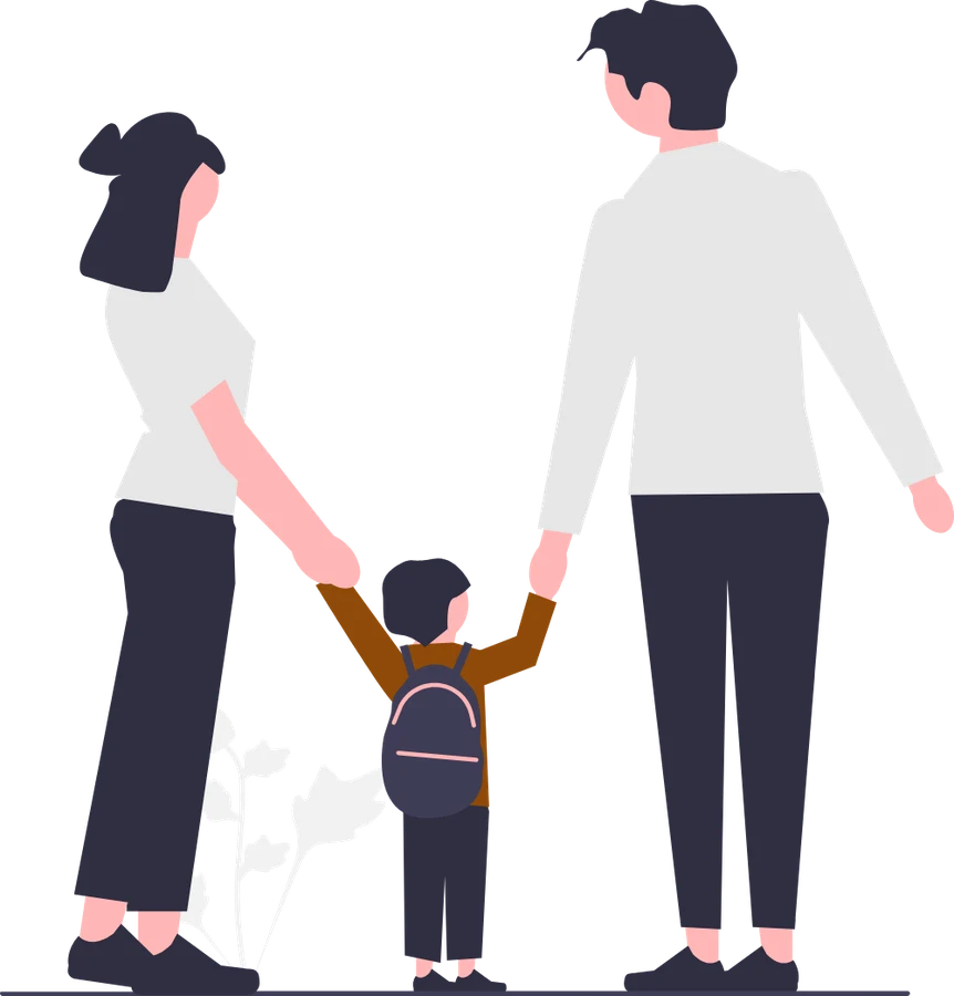 Illustration : deux parents accompagnant leur enfant