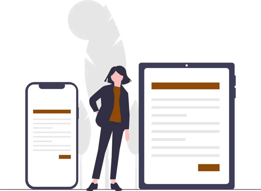 Illustration : une personne entre un téléphone et une tablette
