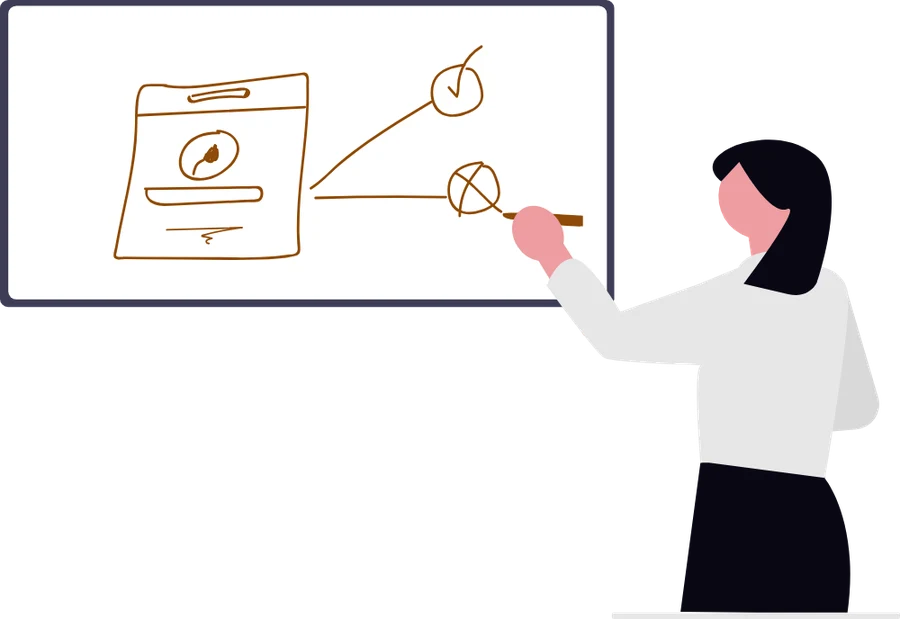 Illustration : une personne expliquant un schéma au tableau